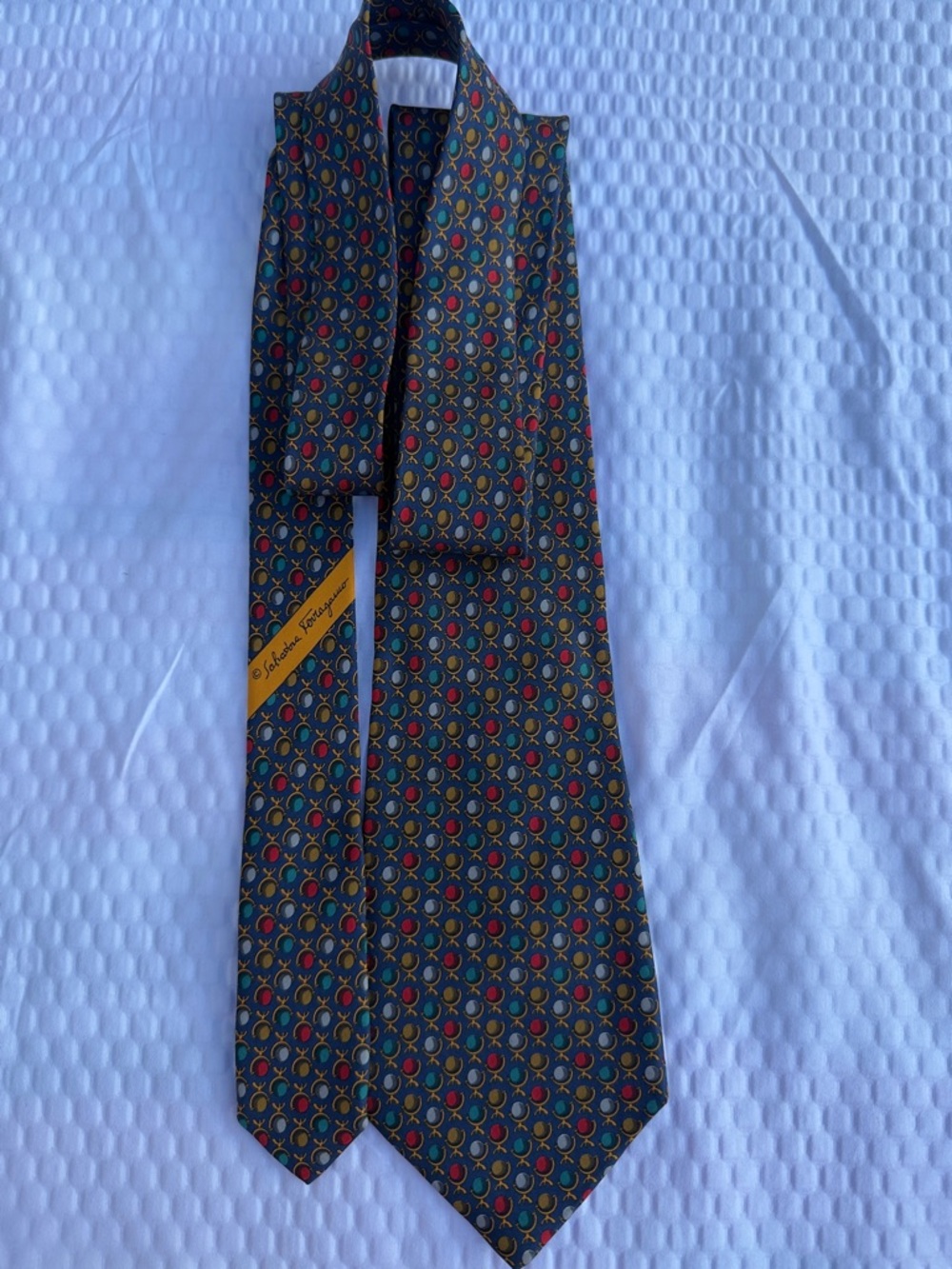 Vintage Salvatore Ferragamo Men's Blue Multicolor Silk Tie